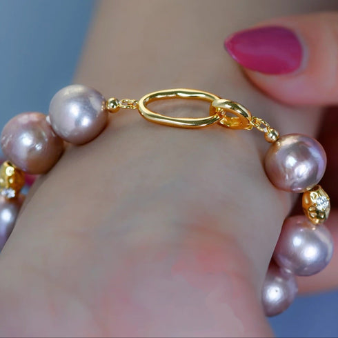 Large Purple Freshwater Baroque Pearl Bracelet - Gold Vermeil & Zirconia Accents